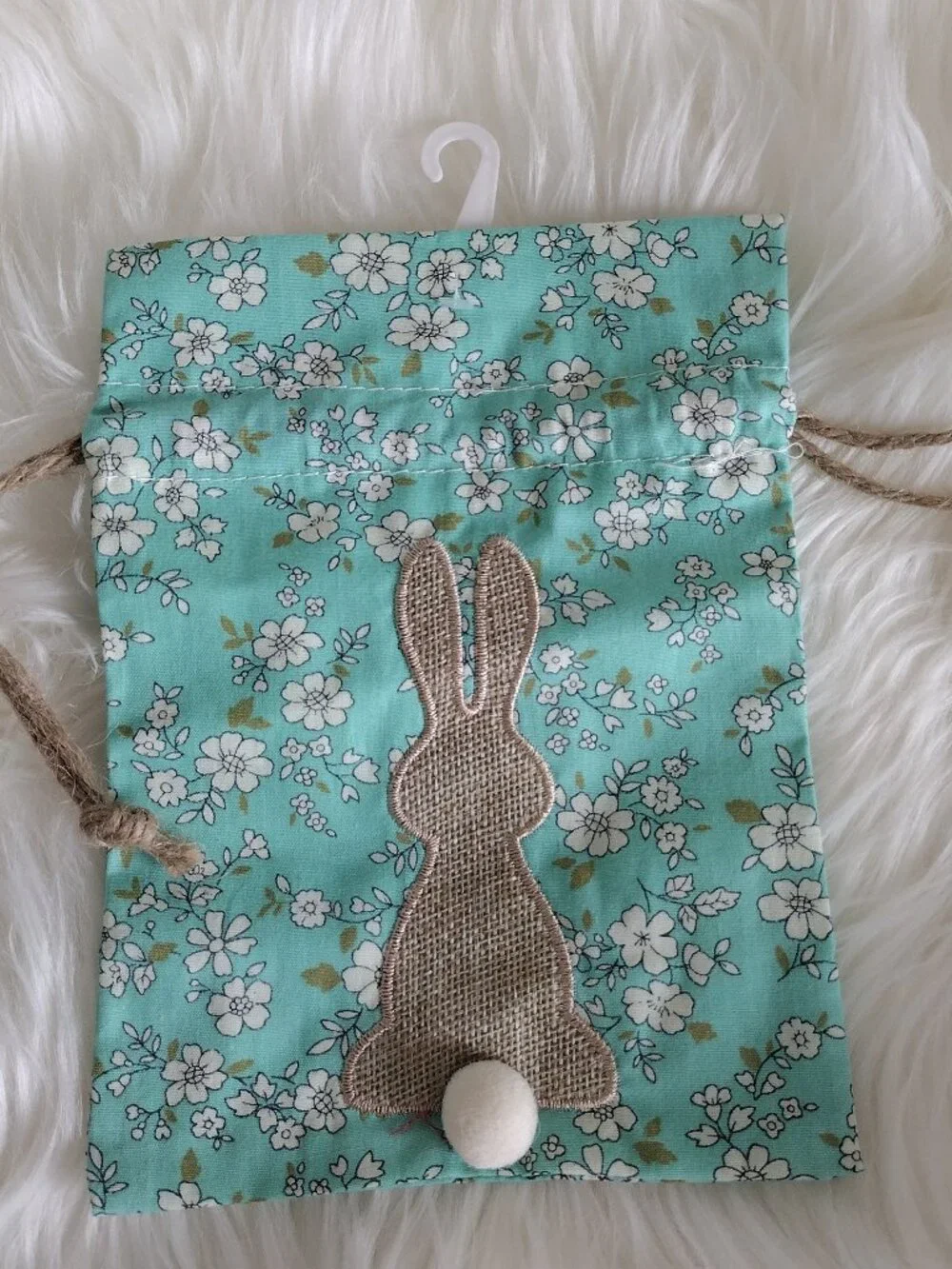 3 - Flower Print Cloth Draw String Bunny Gift Bag - Small
